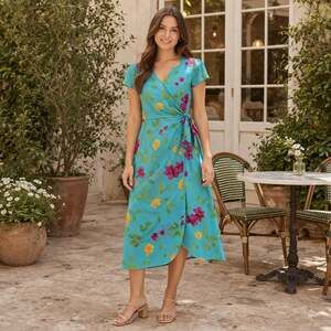 David Warren Vintage Floral Faux Wrap Maxi Dress Blue Size 12